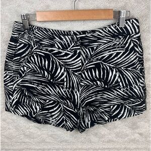 DARJONI Linen Blend Shorts Size 4 Palm Leaves Hawiaan Black & White